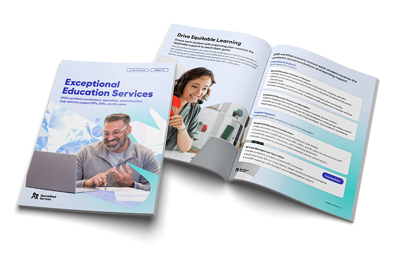 A render of the Exceptional Educational Services catalog front page and inner spread