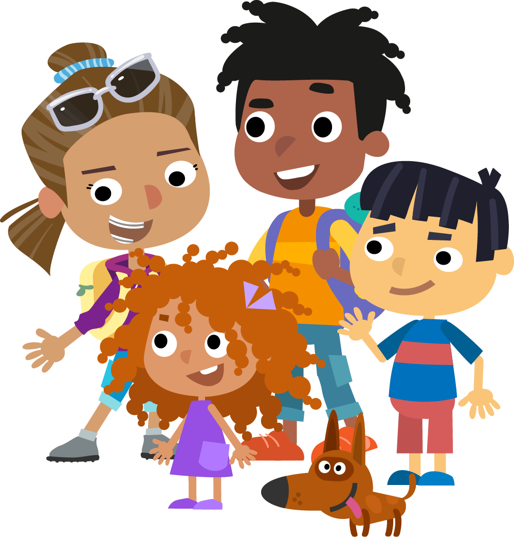 Group of colorful children characters from an Imagine Learning product.